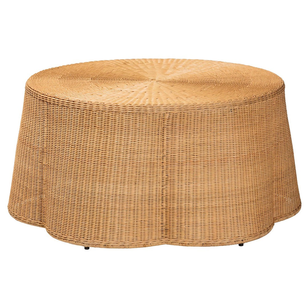 Baxton Studio bali Handcrafted Palm Bohemian Honey Rattan Coffee Table – Scalloped Design for Coastal Charm Palm-Light Honey Rattan-Coffee Table