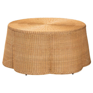 Baxton Studio bali Handcrafted Palm Bohemian Honey Rattan Coffee Table – Scalloped Design for Coastal Charm Palm-Light Honey Rattan-Coffee Table