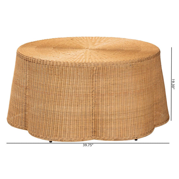 Baxton Studio bali Handcrafted Palm Bohemian Honey Rattan Coffee Table – Scalloped Design for Coastal Charm Palm-Light Honey Rattan-Coffee Table