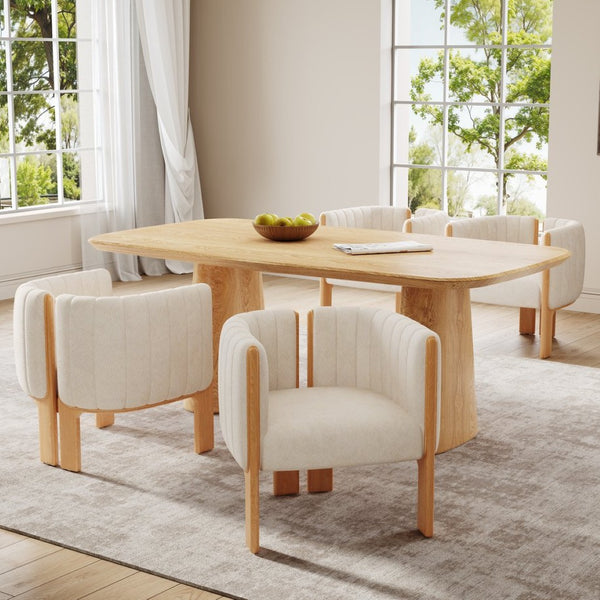 English Elm Dining Chair Set of 4 Olive Boucle Upholstered with Matte Black Rubberwood Legs N779P341494B-2