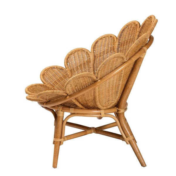Baxton Studio bali Blossom Bohemian Rattan Accent Chair - Handcrafted Flower Design for Cozy Living Spaces Blossom-Light Honey Rattan-CC