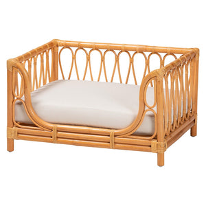 Baxton Studio bali Kierra Bohemian Honey Rattan Pet Bed - Handcrafted Cozy Retreat for Small Pets with Cushion Model 1-Light Honey Rattan-Pet Bed