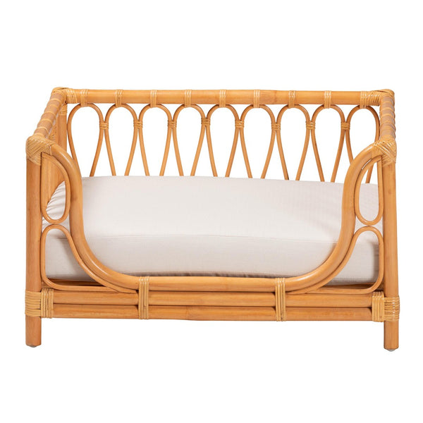 Baxton Studio bali Kierra Bohemian Honey Rattan Pet Bed - Handcrafted Cozy Retreat for Small Pets with Cushion Model 1-Light Honey Rattan-Pet Bed