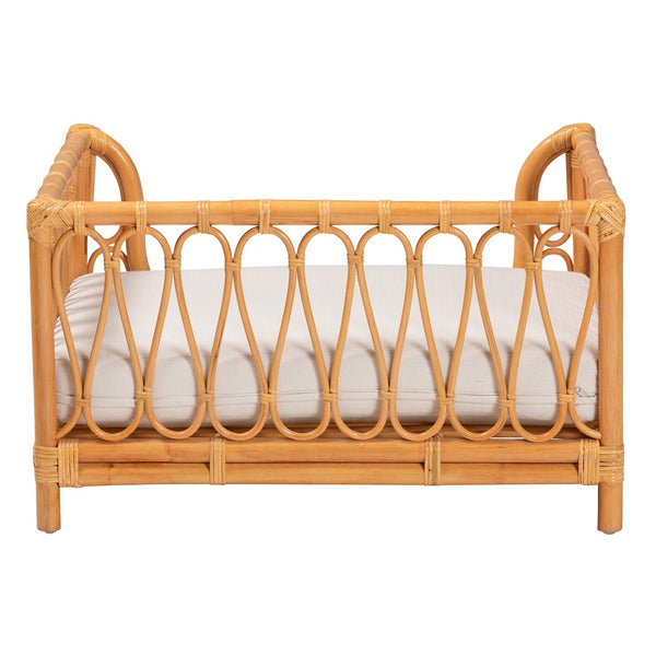 Baxton Studio bali Kierra Bohemian Honey Rattan Pet Bed - Handcrafted Cozy Retreat for Small Pets with Cushion Model 1-Light Honey Rattan-Pet Bed