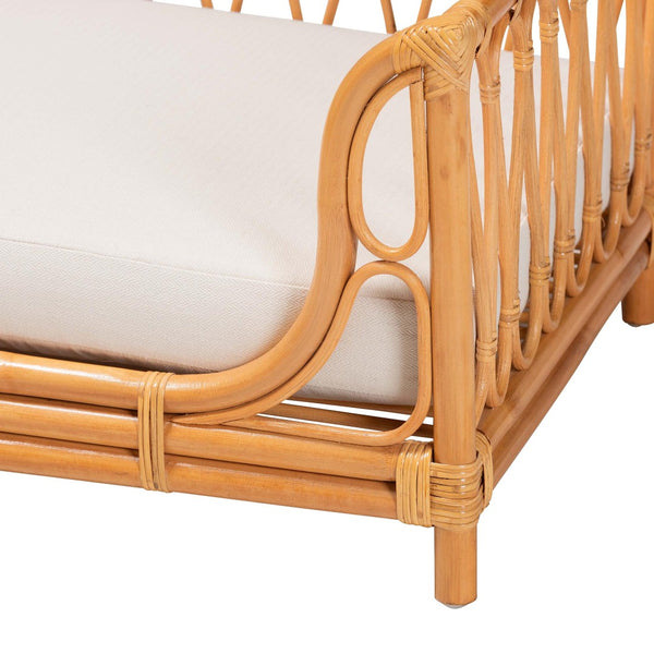 Baxton Studio bali Kierra Bohemian Honey Rattan Pet Bed - Handcrafted Cozy Retreat for Small Pets with Cushion Model 1-Light Honey Rattan-Pet Bed