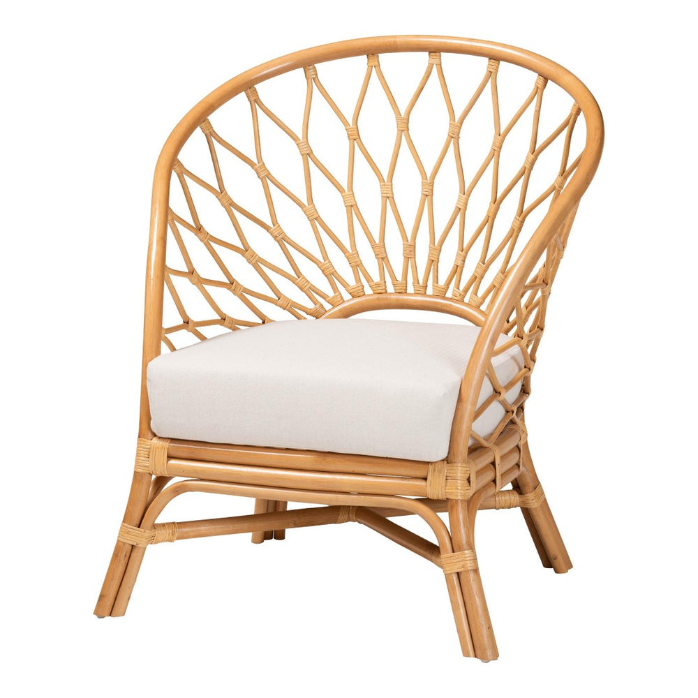 Baxton Studio bali Emmeline Bohemian Rattan Accent Chair - Handcrafted Comfort with Unique Openwork Design Model 1-Light Honey Rattan-CC