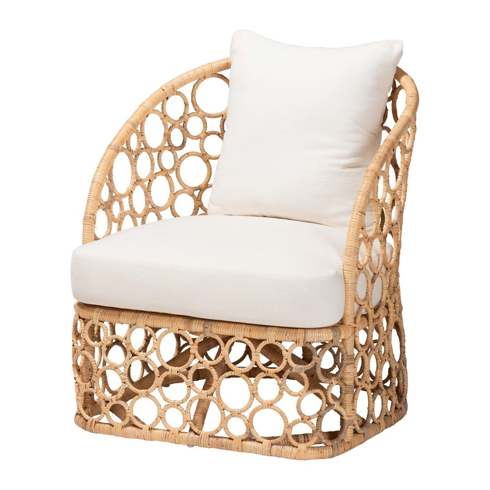 Baxton Studio bali Prisca Bohemian Rattan Accent Chair - Handcrafted Bubble Frame with Plush Cushion for Comfort Model 2-Light Honey Rattan-CC