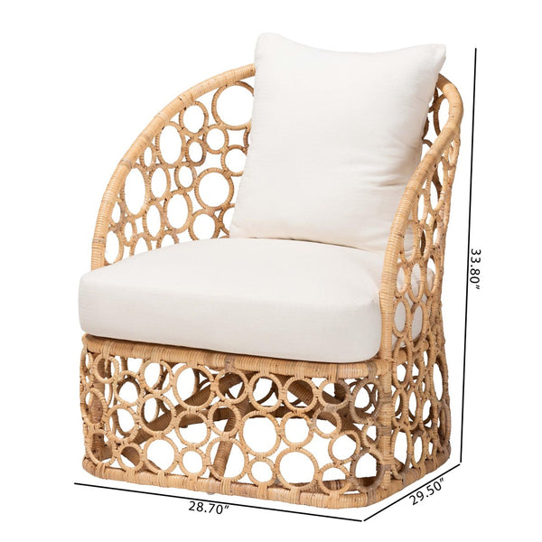 Baxton Studio bali Prisca Bohemian Rattan Accent Chair - Handcrafted Bubble Frame with Plush Cushion for Comfort Model 2-Light Honey Rattan-CC