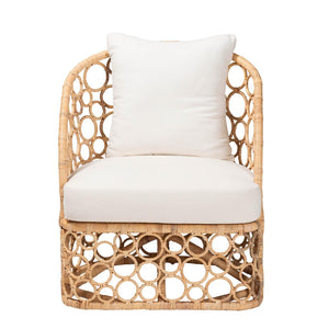 Baxton Studio bali Prisca Bohemian Rattan Accent Chair - Handcrafted Bubble Frame with Plush Cushion for Comfort Model 2-Light Honey Rattan-CC