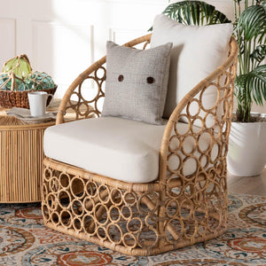 Baxton Studio bali Prisca Bohemian Rattan Accent Chair - Handcrafted Bubble Frame with Plush Cushion for Comfort Model 2-Light Honey Rattan-CC