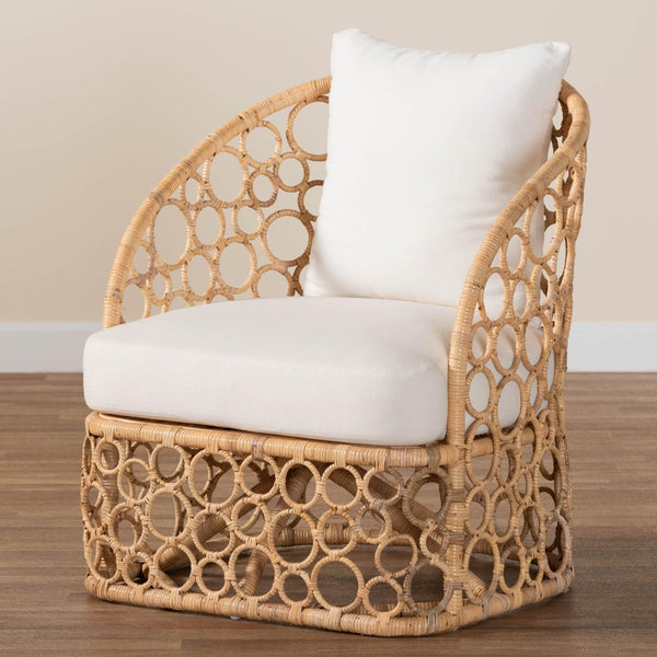 Baxton Studio bali Prisca Bohemian Rattan Accent Chair - Handcrafted Bubble Frame with Plush Cushion for Comfort Model 2-Light Honey Rattan-CC