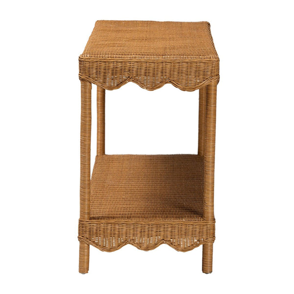 Baxton Studio bali Oteria Bohemian Rattan Console Table – Handcrafted, Scalloped Design for Stylish Storage & Display Palm Short-Light Honey Rattan-Console Table
