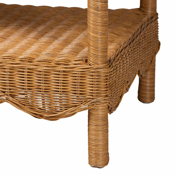 Baxton Studio bali Oteria Bohemian Rattan Console Table – Handcrafted, Scalloped Design for Stylish Storage & Display Palm Short-Light Honey Rattan-Console Table