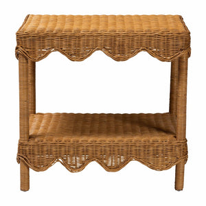Baxton Studio bali Oteria Bohemian Rattan Side Table - Handcrafted Scalloped Design with Functional Storage Space Palm Short-Light Honey Rattan-Side Table
