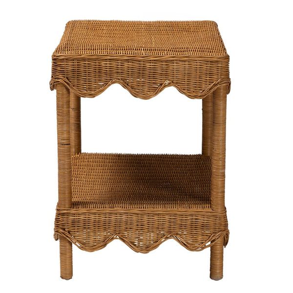 Baxton Studio bali Oteria Bohemian Rattan Side Table - Handcrafted Scalloped Design with Functional Storage Space Palm Short-Light Honey Rattan-Side Table