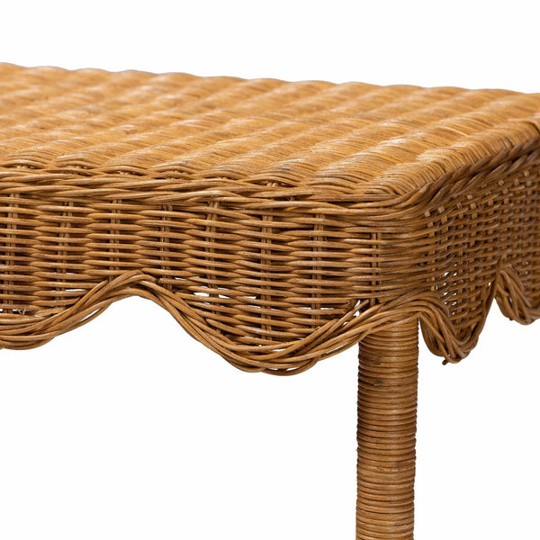 Baxton Studio bali Oteria Bohemian Rattan Side Table - Handcrafted Scalloped Design with Functional Storage Space Palm Short-Light Honey Rattan-Side Table