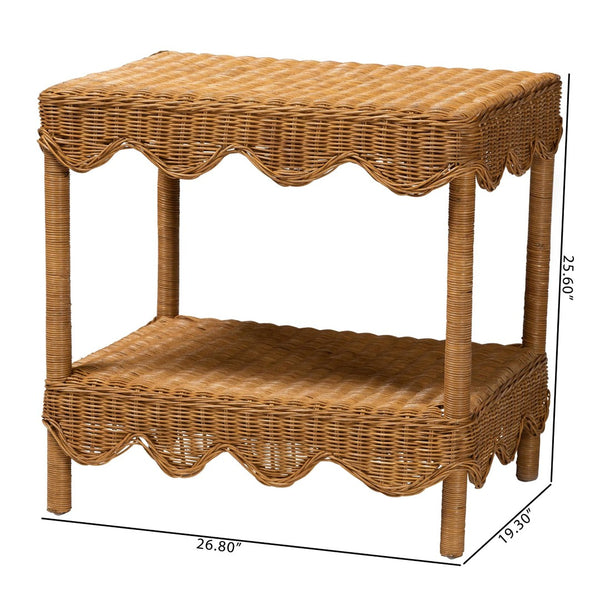 Baxton Studio bali Oteria Bohemian Rattan Side Table - Handcrafted Scalloped Design with Functional Storage Space Palm Short-Light Honey Rattan-Side Table