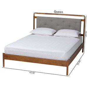 Baxton Studio Baxton Edwina Mid-Century Queen Platform Bed in Light Grey Boucle & Walnut Wood - Stylish, Cozy Elegance BBT61185-Light Grey/Walnut/Gold-Queen