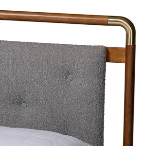 Baxton Studio Baxton Edwina Mid-Century Queen Platform Bed in Light Grey Boucle & Walnut Wood - Stylish, Cozy Elegance BBT61185-Light Grey/Walnut/Gold-Queen