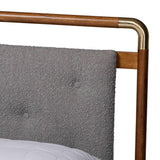 Baxton Studio Edwina Mid-Century Light Grey Boucle Fabric and Walnut Brown Wood Queen Size Platform Bed