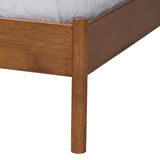 Baxton Studio Edwina Mid-Century Light Grey Boucle Fabric and Walnut Brown Wood Queen Size Platform Bed