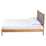 Baxton Studio Jaiana Mid-Century Grey Fabric and Oak Brown Wood Queen Size Bed