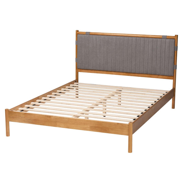 Baxton Studio Baxton Studio Jaiana Mid-Century Queen Bed in Grey Fabric with Oak Wood Frame - Stylish Comfort! BBT61187-Grey/Natural Oak-Queen