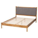 Baxton Studio Jaiana Mid-Century Grey Fabric and Oak Brown Wood Queen Size Bed