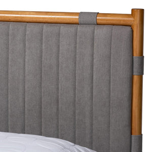 Baxton Studio Baxton Studio Jaiana Mid-Century Queen Bed in Grey Fabric with Oak Wood Frame - Stylish Comfort! BBT61187-Grey/Natural Oak-Queen