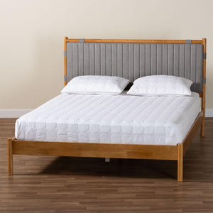 Baxton Studio Baxton Studio Jaiana Mid-Century Queen Bed in Grey Fabric with Oak Wood Frame - Stylish Comfort! BBT61187-Grey/Natural Oak-Queen