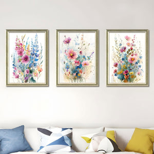 English Elm Set Of 3 Colorful Floral Wall Art – Modern Botanical Prints With Replaceable Canvas In Wood Frames T3976P383167-GIGA