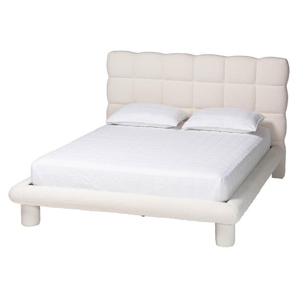 Baxton Studio Baxton Studio Ralayna Luxurious Ivory Boucle Queen Bed - Modern Design with Plush Comfort & Support BBT61168 A1-Ivory-Queen