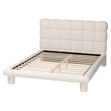 Baxton Studio Ralayna Modern Luxe Ivory Boucle Fabric Queen Size Bed