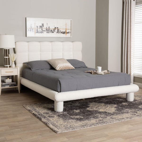 Baxton Studio Baxton Studio Ralayna Luxurious Ivory Boucle Queen Bed - Modern Design with Plush Comfort & Support BBT61168 A1-Ivory-Queen