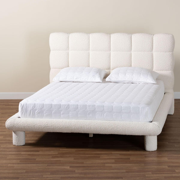 Baxton Studio Baxton Studio Ralayna Luxurious Ivory Boucle Queen Bed - Modern Design with Plush Comfort & Support BBT61168 A1-Ivory-Queen