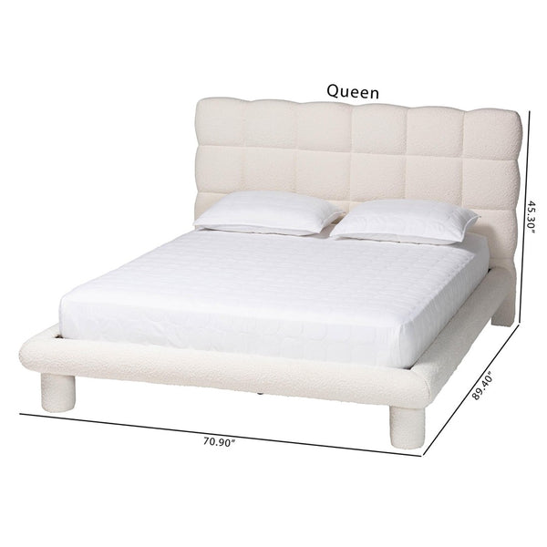 Baxton Studio Baxton Studio Ralayna Luxurious Ivory Boucle Queen Bed - Modern Design with Plush Comfort & Support BBT61168 A1-Ivory-Queen