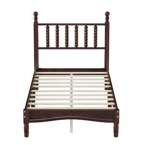 English Elm Twin Rubberwood Platform Bed Gourd Headboard Retro Bohemian Bedroom Slat Base Walnut N733P427029D