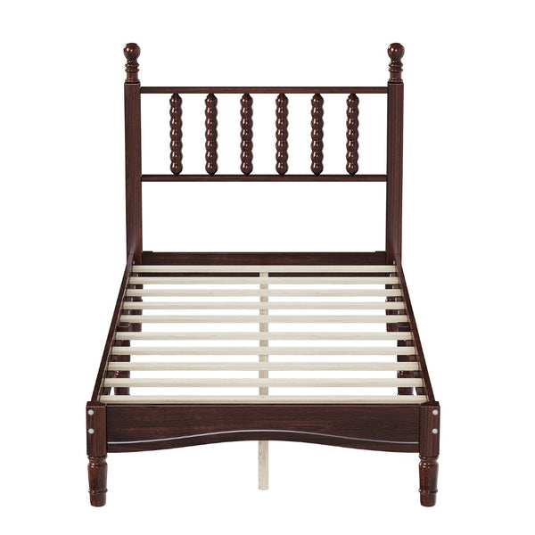 English Elm Twin Rubberwood Platform Bed Gourd Headboard Retro Bohemian Bedroom Slat Base Walnut N733P427029D