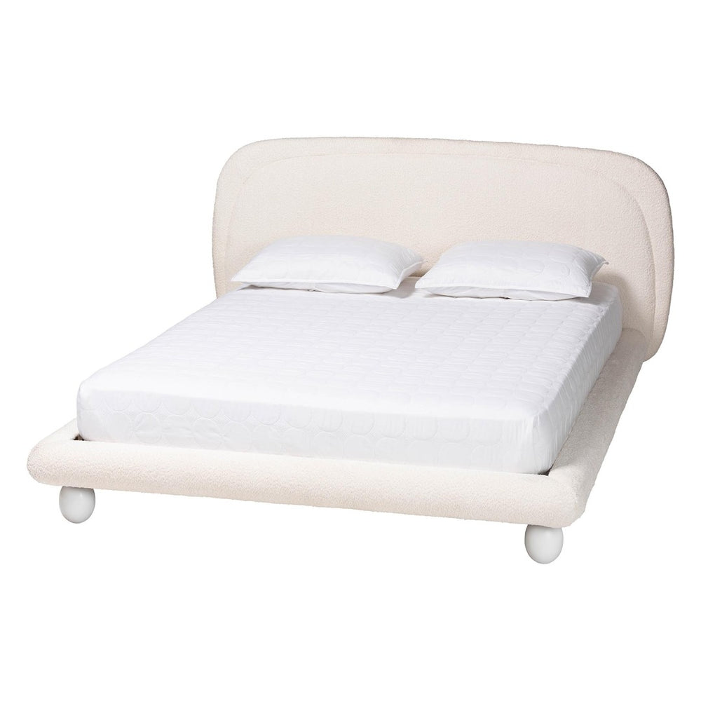 Baxton Studio Baxton Studio Eladio Luxe Ivory Boucle Queen Bed - Modern Design with Plush Comfort & Style BBT61186.11-White-Queen