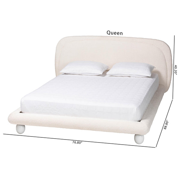 Baxton Studio Eladio Modern Luxe Ivory Boucle Fabric Queen Size Bed