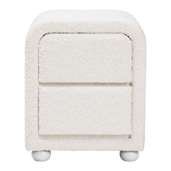 Baxton Studio Baxton Studio Bonilla Cozy Modern Nightstand with Teddy-Bear Fabric & Rubberwood - 2 Drawers BBT3220.11-White-NS
