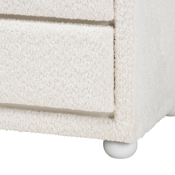 Baxton Studio Baxton Studio Bonilla Cozy Modern Nightstand with Teddy-Bear Fabric & Rubberwood - 2 Drawers BBT3220.11-White-NS