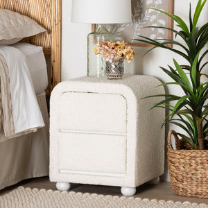 Baxton Studio Baxton Studio Bonilla Cozy Modern Nightstand with Teddy-Bear Fabric & Rubberwood - 2 Drawers BBT3220.11-White-NS