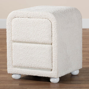 Baxton Studio Baxton Studio Bonilla Cozy Modern Nightstand with Teddy-Bear Fabric & Rubberwood - 2 Drawers BBT3220.11-White-NS