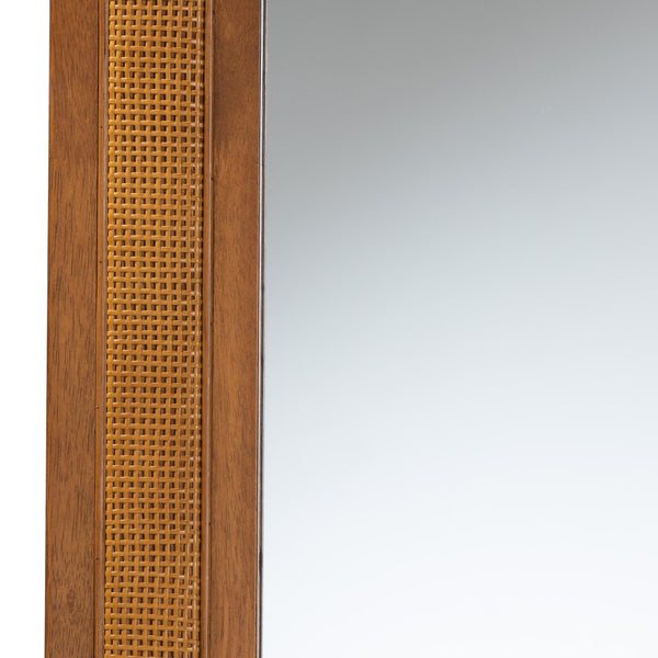 Baxton Studio Baxton Studio Rowanne Mid-Century Modern Wall Mirror in Walnut Brown with Rattan Detailing - 70.9" H BBTM32 A1-Rattan/Walnut-Mirror