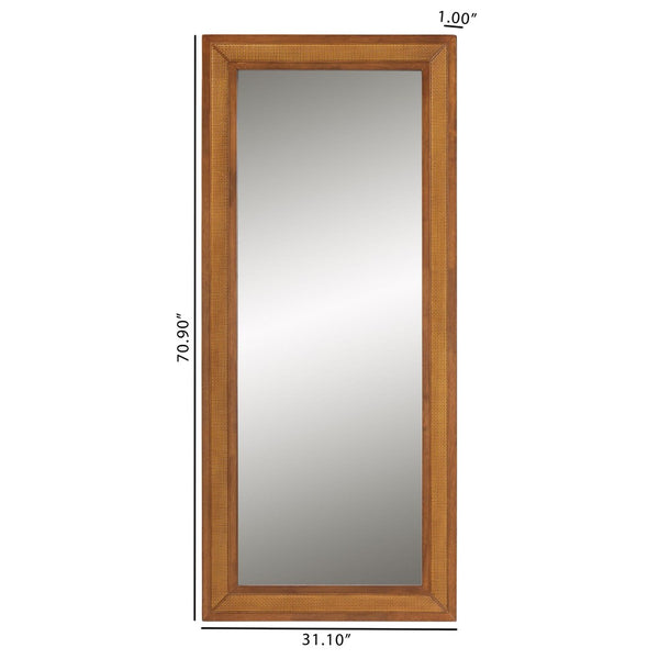 Baxton Studio Baxton Studio Rowanne Mid-Century Modern Wall Mirror in Walnut Brown with Rattan Detailing - 70.9" H BBTM32 A1-Rattan/Walnut-Mirror