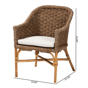 Baxton Studio bali Bohemian Natural Seagrass & Rattan Arm Chair – Ergonomic Comfort for Coastal & Eclectic Spaces SC661SG-Luis-Light Brown Seagrass-CC