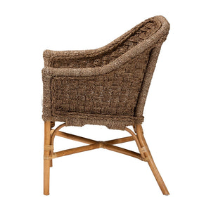 Baxton Studio bali Bohemian Natural Seagrass & Rattan Arm Chair – Ergonomic Comfort for Coastal & Eclectic Spaces SC661SG-Luis-Light Brown Seagrass-CC