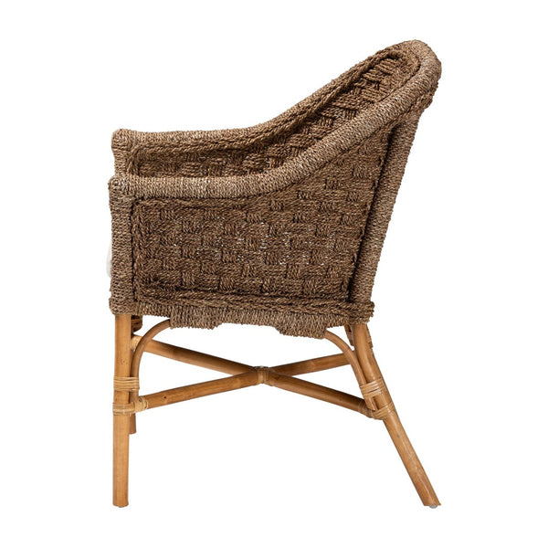 Baxton Studio bali Bohemian Natural Seagrass & Rattan Arm Chair – Ergonomic Comfort for Coastal & Eclectic Spaces SC661SG-Luis-Light Brown Seagrass-CC