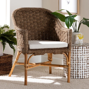 Baxton Studio bali Bohemian Natural Seagrass & Rattan Arm Chair – Ergonomic Comfort for Coastal & Eclectic Spaces SC661SG-Luis-Light Brown Seagrass-CC